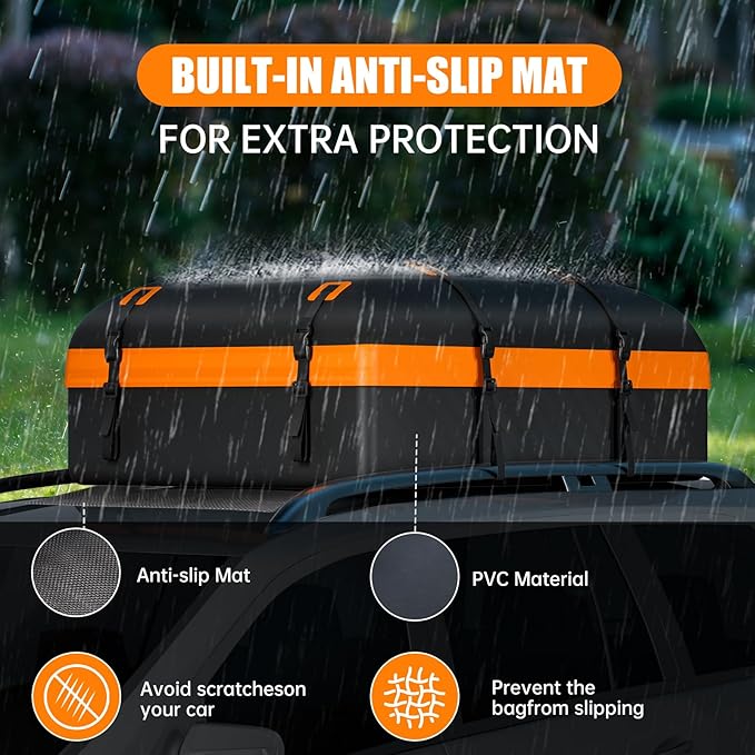 Car Rooftop Cargo Carrier Bag, 27 Cubic Feet Waterproof Soft-Shell Car Roof Bag for All Vehicle with/Without Roof Rack, Include Anti-Slip Mat, Reinforced Straps, Door Hooks and Luggage Lock