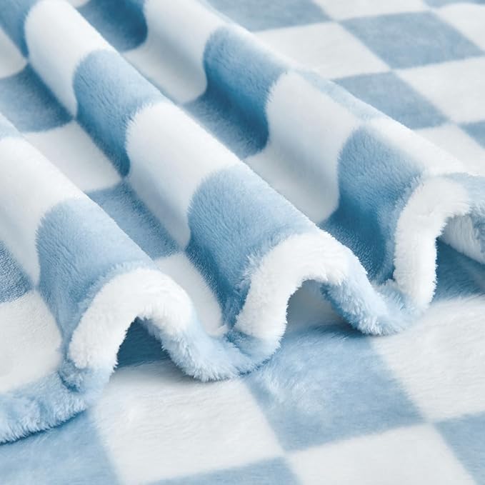 Edenleaf Checkered Blanket Flannel Throw Blankets Soft Cozy Checkered Grid Print Chessboard Gingham Pattern Throws for Bed Sofa Couch for All Seasons, 60x80 Inch, Blue