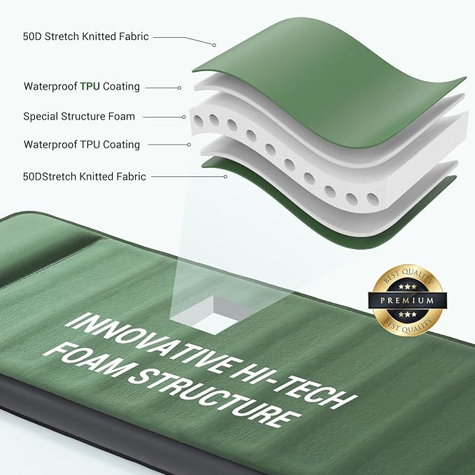 Elegear CumbreX™ Air & Foam Self Inflating Sleeping Pad, Built-in Electric Pump 4" Ultra-Thick Memory Foam Camping Mattress with Pillow Camping Pad 4-Season R-value 9.5 Camp Mat for Traveling - Single