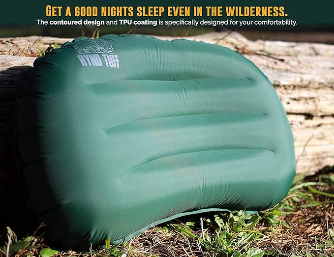 Ryno Tuff Inflatable Outdoor Camping Pillow with Knitted Fabric for Neck Lumbar Support - Insulated Inflatable Travel Pillow for Camping, Backpacking, Hiking & Traveling with A Compact Carrying Case