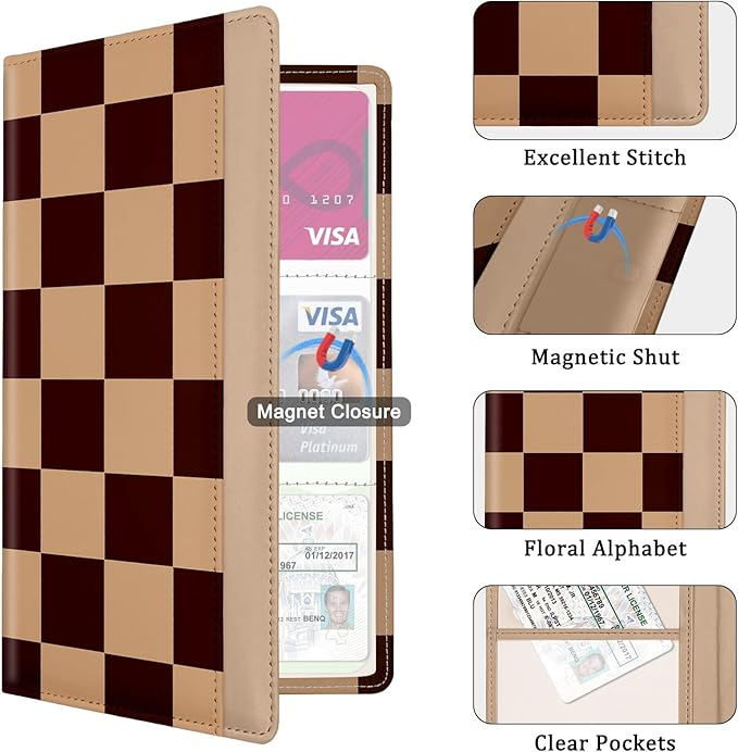Car Registration and Insurance Holder, with Magnetic Closure for License, Cards and Documents, All Vehicle Needs and Car Accessories (Plaid-Brown)
