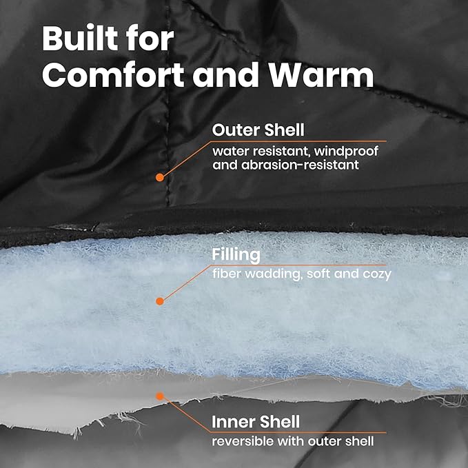 Outdoor Puffy Blanket, Reversible Warm Camping Blanket, Water-Resistant, Packable, Lightweight, Camping Quilt, for Stadium, Backpacking, Hammock, Picnic. 79"x55". Black.