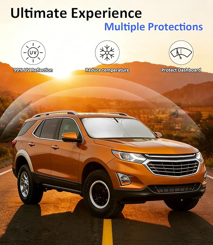Windshield Sun Shade for 2018-2024 Chevrolet Chevy Equinox, Car Front Window Sunshade with 240T Sun Visor Protector Blocks UV Rays Heat Sun Shield Accessories