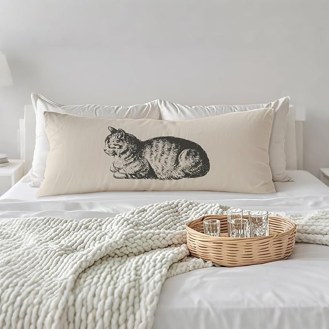 Retro Cat 20x54 Body Pillow Cover, Cat Decor for Home, Gifts for Cats Lovers Women Decorative Long Body Pillow Cases for Bed Couch