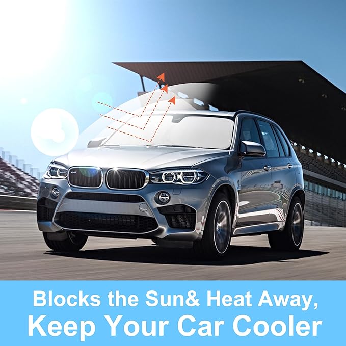 YYCKE Windshield Sun Shade Accessories Compatible with 2014 2015 2016 2017 2018 X5 for BMW Foldable Sunshade Sun Visor Blocks UV