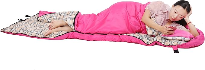 DESERT & FOX Cotton Flannel Sleeping Bags with Pillow, 4 Season Warm & Cold Weather Envelope Compression Sack, Lightweight & Portable Backpacking Sleeping Bag for Outdoor Camping, Hiking, Traveling