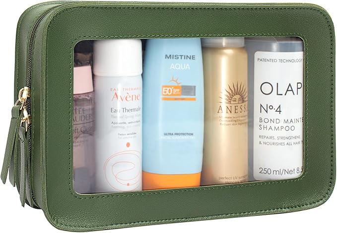 LETGO Clear Makeup Bags, TSA Approved Toiletry Bag, Small Makeup Organizer Fit Carry-on Travel Essentials,Clear Cosmetic Bags Car Organization and Storage for Women Men (Vintage Green)