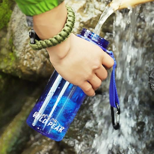 Wild Peak Stay Alive-4 Outdoor 4-Stage Water Filter Straw Emergency 22oz Bottle with Activated Carbon for Survival, Camping, Hiking, Climbing, Backpacking (1500 Liters)