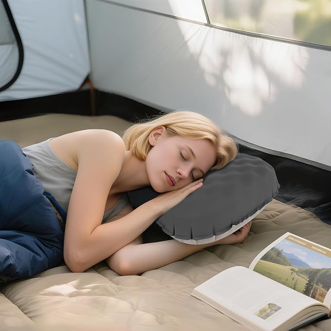 UWILLION Camping Pillow with Ice Silk Memory Foam Cover - Ultralight Inflatable Pillow for Camping Lightweight, Ergonomic and Washable for Camping, Hiking, and Travel Gray