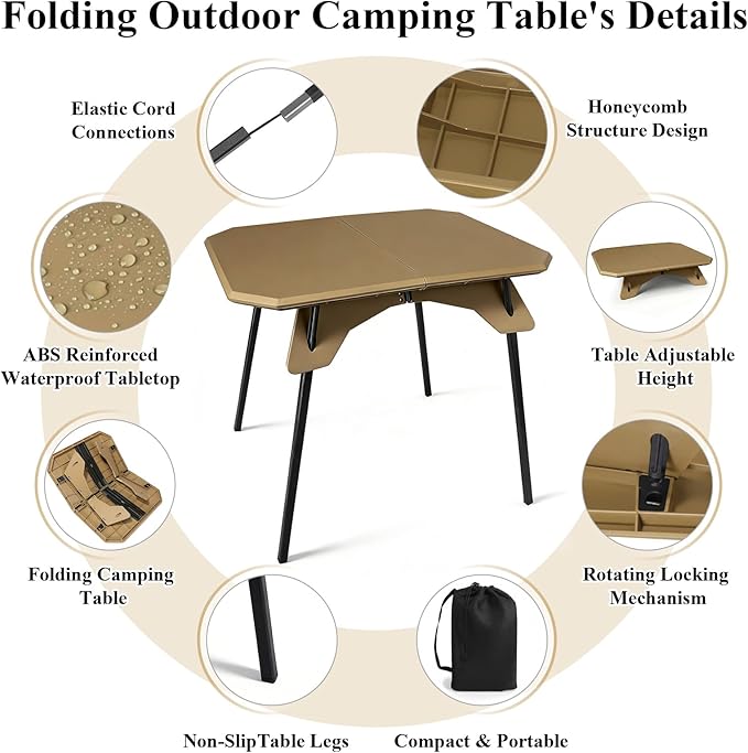 LiveGo Foldable Camping Table, Lightweight Folding Outdoor Table with Aluminum Legs, 2 in 1 Adjustable Height Portable Folding Table for Beach, Picnic, Grilling, Hiking & Fishing Indoor Outdoor