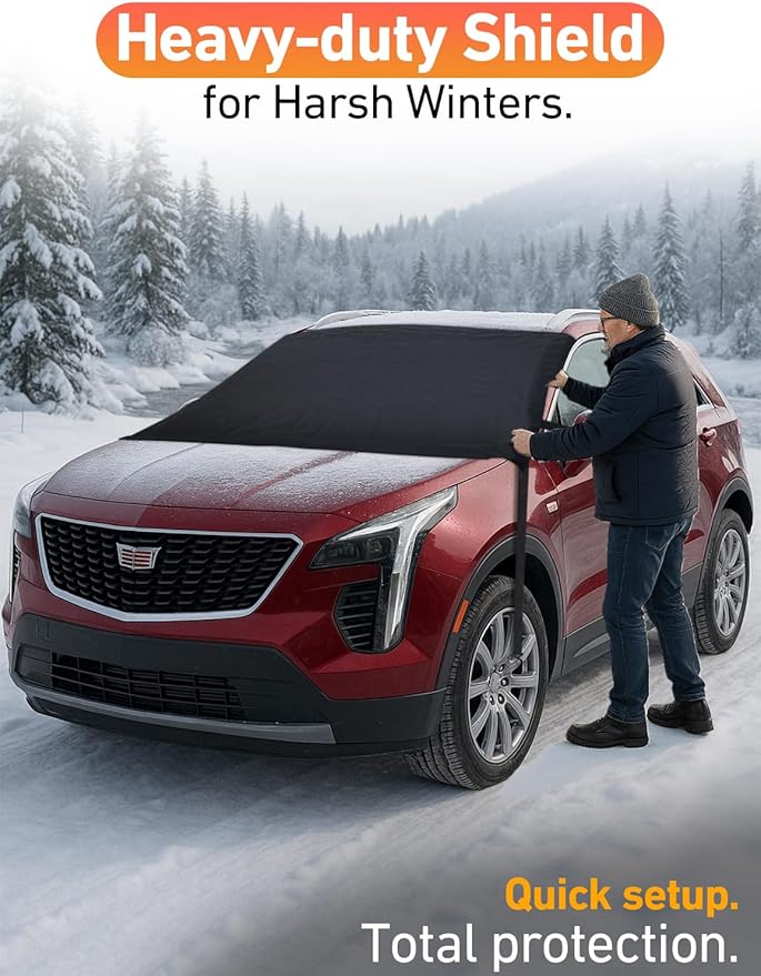 EcoNour Car Snow Cover Compatible for Cadillac XT4 | Windshield Cover for Ice and Snow with S-Hook Straps | Heavy-Duty 600D Oxford Winter Car Cover, Waterproof & Anti-Slip