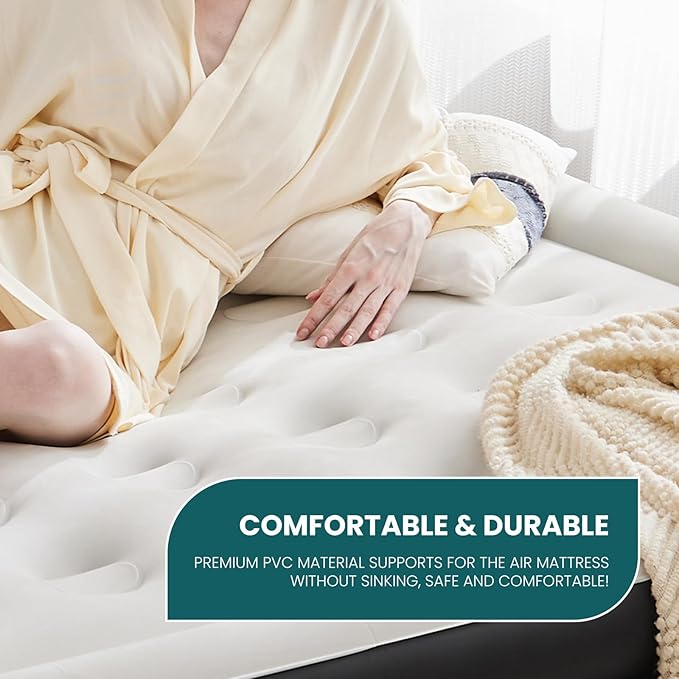 DUMOS Queen Air Mattress - 16" Inflatable Blow Up Airbed with Built-in High Capacity Pump, Double Height, Non-Slip Bottom Design, Weight Capacity 660 lbs Air Bed for Home or Camping