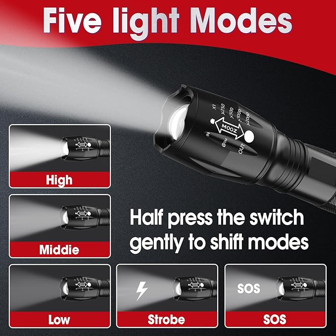 YesBes 7 Pack Small LED Flashlights High Lumens, Tactical Flashlight with 5 Modes, Waterproof Zoomable Flash Light, Small Flashlight for Camping Home Emergencies, Hunting Camping Essentials