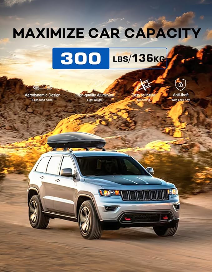 Wonderdriver Heavy Duty 300lbs Lockable Roof Rack Cross Bars Compatible with Jeep Grand Cherokee 2011-2021 (with Grooved Side Rails), All-Metal Aluminum Crossbars Rooftop Cargo Bag Kayak Luggage