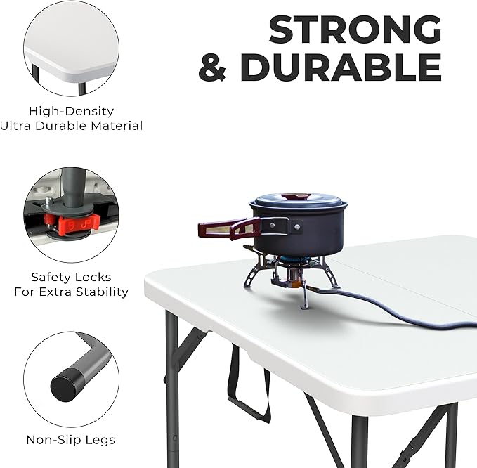 Our Modern Space 34" Square Foldable Table with Built in Handle & Steel Legs | Heavy Duty Portable | Perfect for Party, Dining, Wedding, Events, Picnic Indoor, Outdoor, Camping, Utility, Temporary