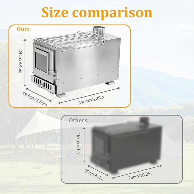 unho Stainless Hot Tent Stove 15in Wood Burning Stove with 6 Chimney Pipes for Outdoor tent heater for camping Prevent rusting