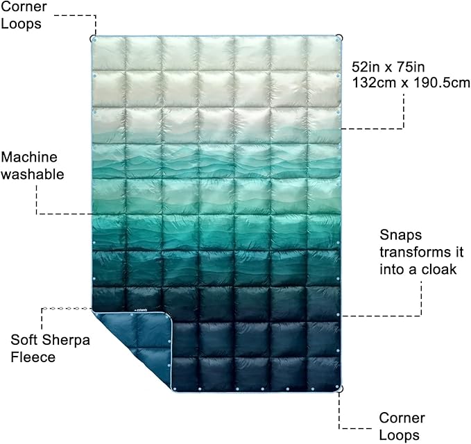 zzlamb Camping Blanket for Cold Weather,Outdoor Puffy Blanket Portable Down Alternative,Windproof Warm Cloak with Snaps,Cozy Quilt Backpacking Picnic RV Travel Plane Car Hammock Beach Climbing