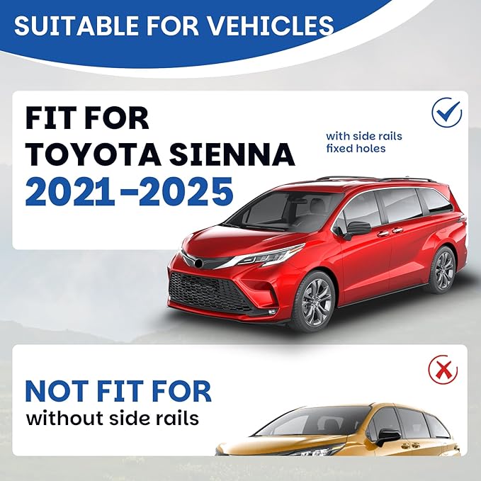 Roof Rack Cross Bars Compatible with Toyota Sienna 2021-2026, 150 lbs Aluminum Crossbars Fit for Roof Rails Rooftop Cargo Basket Carrier Bag Luggage Kayak Bike