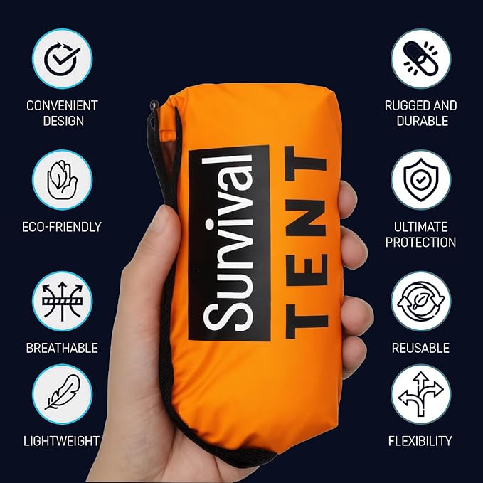 Survival Tent Kit - All-Weather Protection for Camping, Hiking & Survival - Includes Emergency Whistle, Paracord, Blanket, Tube Tent