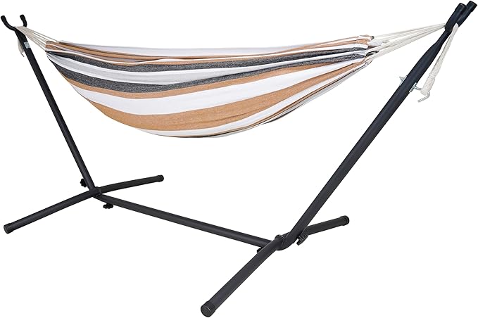 Hammock with Heavy-Duty Steel Stand for Outside，Hammocks 450 Lb Capacity，Portable Hammock，2 People Standing Hammocks，Suitable for Beach，Backyard, Gardens, Patio, Bedroom，100 * 40 * 38 Inch (Coffee)