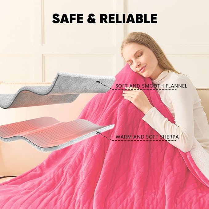 greenoak Heated Blanket Electric Full 72"X84", Heating Blanket with 10 Heat Levels 1/2/4/6/8 Hours Auto-Off, Fleece Soft Christmas Blanket,Birthday Gifts for Teen Girls Mom, Coral Pink