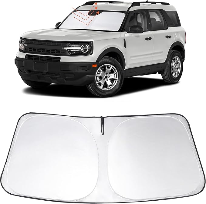Windshield Sun Shade Custom Fit 2021 2022 2023 2024 2025 2026 Ford Bronco Sport Accessories Foldable Sunshade Sun Blocker Front Window Shades Covers Keep Car Cooler