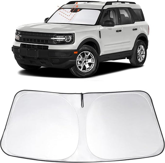 Windshield Sun Shade Custom Fit 2021 2022 2023 2024 2025 2026 Ford Bronco Sport Accessories Foldable Sunshade Sun Blocker Front Window Shades Covers Keep Car Cooler