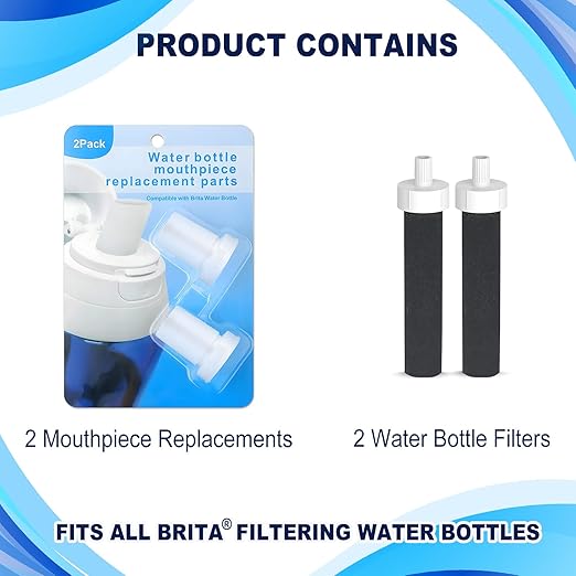 Brita 2in1 Water Bottle Filter & Mouthpiece Replacement - 2pcs Filter & 2pcs Bite Valve