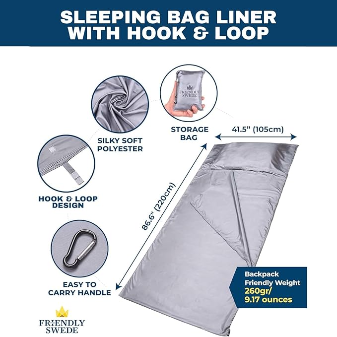 The Friendly Swede Sleeping Bag Liner — Ultralight Polyester or Cold Weather Microfiber Adult Sleep Sack- Camping Sheets - Travel Sleeping Bag with Pocket-Size Stuff Sack