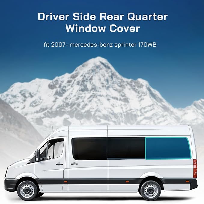 Driver Rear Window Cover for Mercedes-Benz Sprinter 170WB, 2007-2026, Magnetic Insulated Blackout Sunshade, XPE Foam Core, AllSeasonGuard