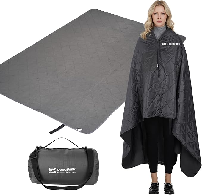DUKUSEEK Waterproof Stadium Blanket (NO Hood), Outdoor Blankets Waterproof Windproof for Cold Weather, Emergency Warm Blanket with Quilted Cotton and Thick Fleece for Picnic, Camping, Outdoor Sports