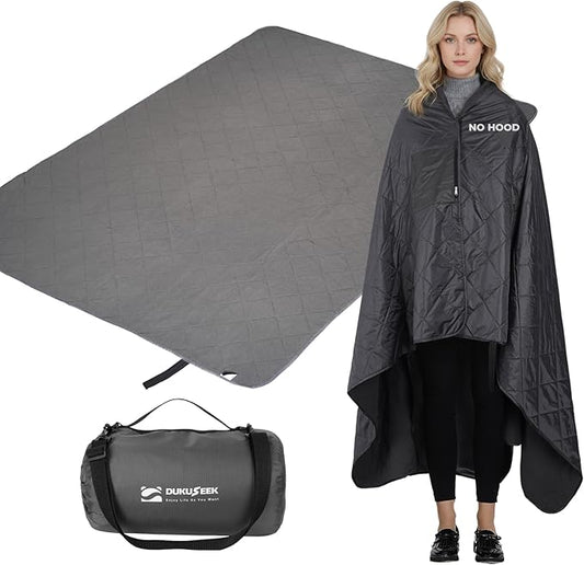 DUKUSEEK Waterproof Stadium Blanket (NO Hood), Outdoor Blankets Waterproof Windproof for Cold Weather, Emergency Warm Blanket with Quilted Cotton and Thick Fleece for Picnic, Camping, Outdoor Sports