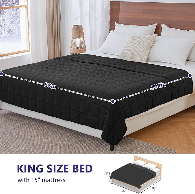 yescool Weighted Blanket for Adults (25 lbs, 88” x 104”, Black) Cooling Heavy Blanket for Sleeping Perfect for 240-260 lbs, King Size Breathable Blanket with Premium Glass Bead