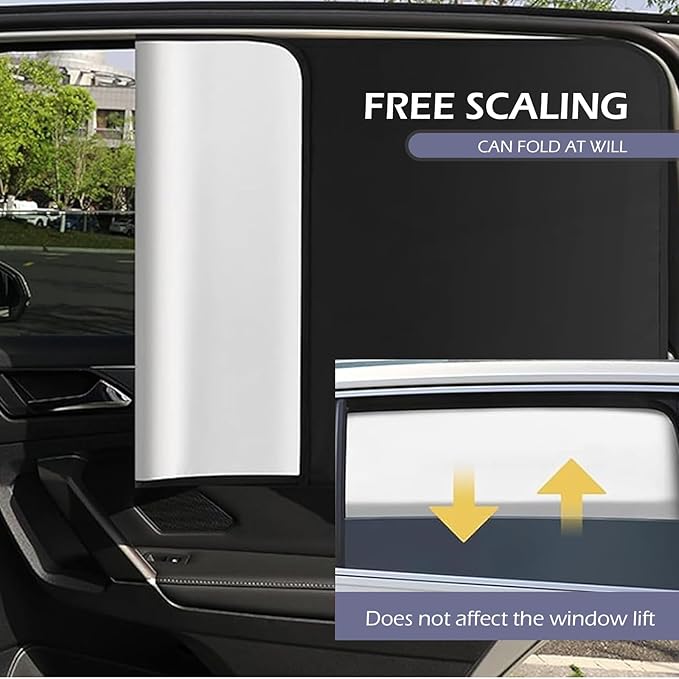 Shakas Side Window Sunshade, Blackout Titanium Silver Cloth Foldable Not Blocking Rearview Mirror View Front and Rear Side Window Glass Sunshade, Four Seasons Universal Accessory, for Cars (Black)