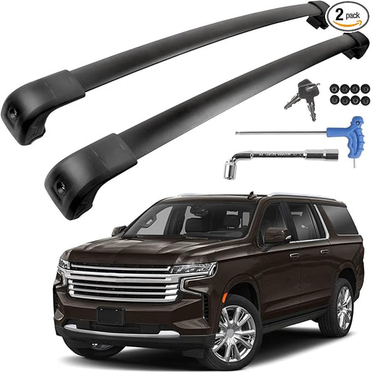Roof Rack Cross Bars Compatible with 2021-2025 Suburban, Tahoe, GMC Yukon, Yukon XL, Cadillac Escalade ESV with Anti-Theft Lock, Black Matte Aluminum Anti-Corrosion Crossbars