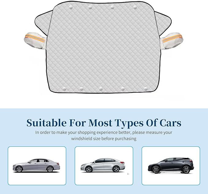 ICWEIMEI Car Windshield Snow Cover, 4-Layer Protection for Snow, Ice, Frost, Sunlight, Large Magnetic Car Windshield Cover with Side Mirror Protector Fit for Large Cars, SUV, Truck, Van in All Weather
