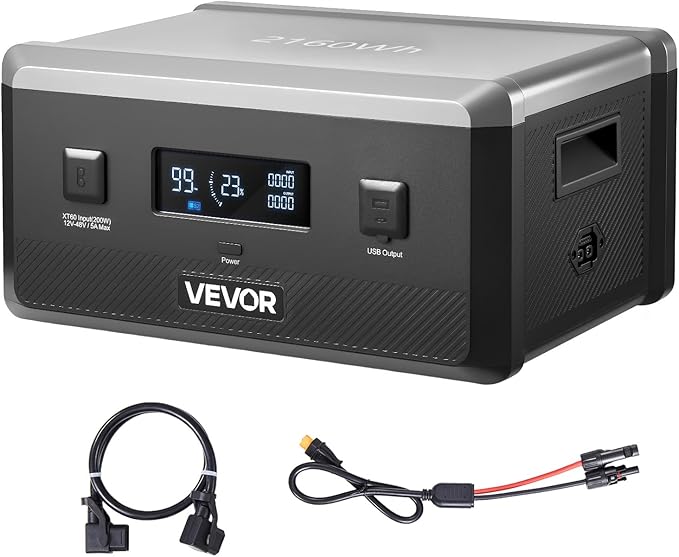 VEVOR Extra Battery for Portable Power Station, 2160Wh LiFePO4 Extra Expansion Battery with 3 Output Ports for Home Use, Outdoor Camping, Road Trips, RVs, Emergencies