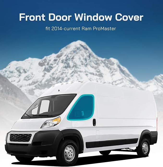 Front Door Window Covers(Pair) for Ram Promaster, 2014-current, Magnetic Insulated Blackout Window Sunshade, Foldable Design, with Bug Screen, AllSeasonGuard