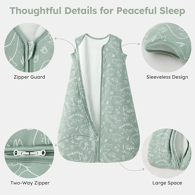 Baby Sleep Sack 12-18 Months, 2.5 TOG Cotton Winter Baby Wearable Blanket with 2-Way Zipper, Warm Soft Sleeping Bag for Toddler Boy Girl, Large Dinosaur