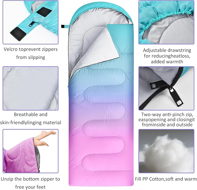 Sleeping Bags for Adults Kids,3 Seasons Cold Warm Weather Waterproof Lightweight Camping Sleeping Bags for Men and Women,Camping Outdoor Travel