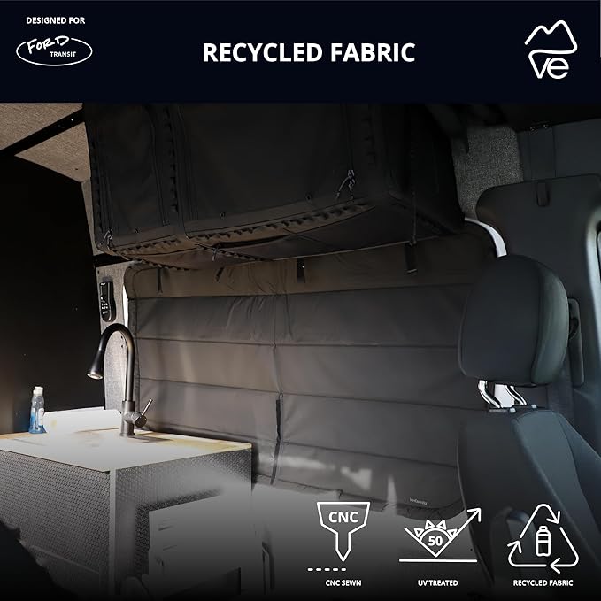 VanEssential Insulated Stealth Blackout Window Cover Designed for Ford Transit High/Medium Roof Crew Window - Black
