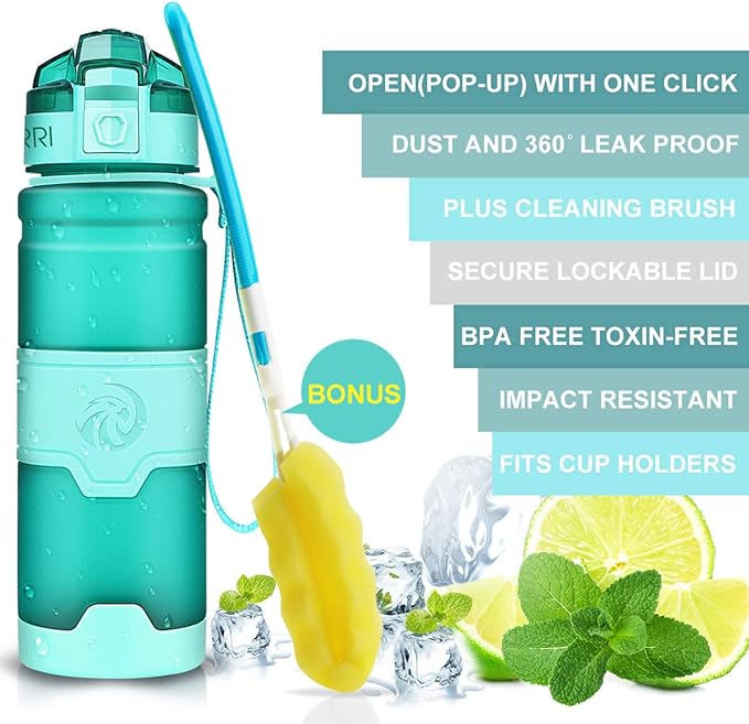 ZORRI Sports Water Bottle, 400/500/700ml/1L, BPA Free Leak Proof Tritan Lightweight Bottles for Outdoors,Camping,Cycling,Fitness,Gym,Yoga- Kids/Adults Drink Bottles with Filter, Lockable Pop Open Lid