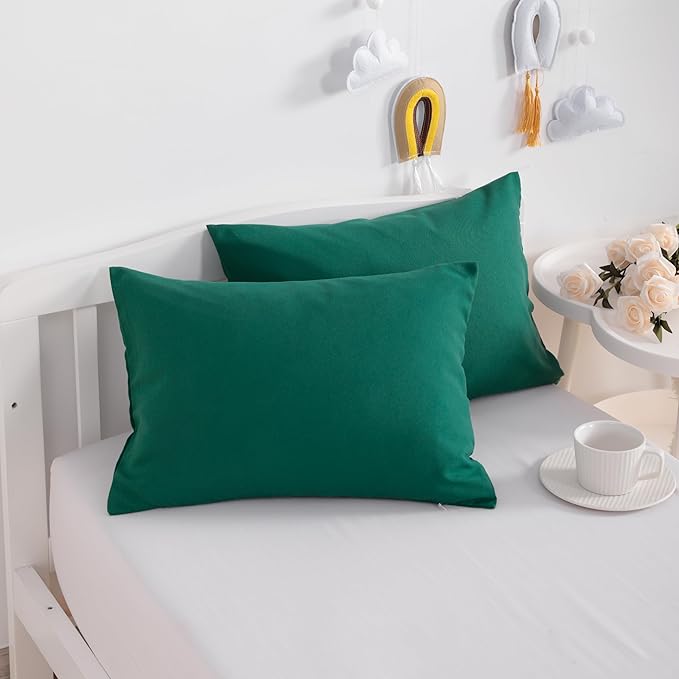 NTBAY Microfiber Toddler Pillowcases with Envelope Closure, 2 Pack 100% Brushed Microfiber Super Soft Travel Kids Nursery Pillow Cases, 14"x20" Fits Pillows Sized 12"x16" 13"x18" 14"x19", Dark Green