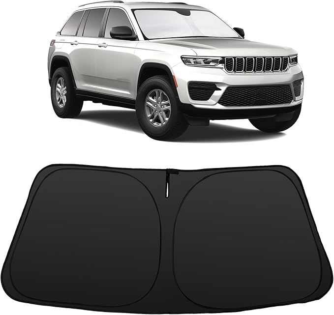 Windshield Sun Shade Foldable Sunshade Protector Custom Fit Jeep Cherokee 2014-2024 2025 Trailhawk,Overland, Limited, Latitude, Altitude Accessories (Not for Jeep Grand Cherokee)