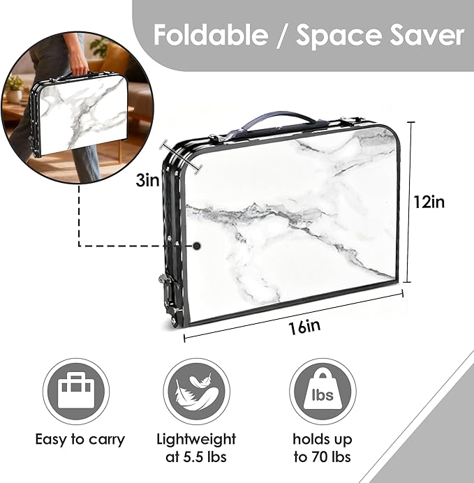 Folding TV Trays Foldable Dinner Tray Table Adjustable Height Food Snack Eating Couch Side Table Study Aluminum Portable Sofa Tray End Table for Outdoor Indoor Camp Pinic Bed Couch Living Room(Marble)