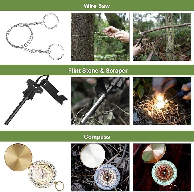 Survival Kits, 16 Pcs Survival Gear and Equipment, Christmas Stocking Stuffers for Camping Outdoor Adventure Gifts for Men Christmas