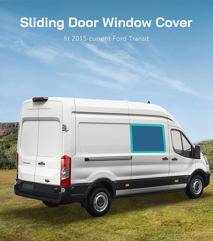 Extra-Thick Sliding Door Window Cover for Ford Transit Medium/High Roof, 2015-2026, Magnetic Insulated Blackout Window Sunshade, Foldable Design, AllSeasonGuard Pro