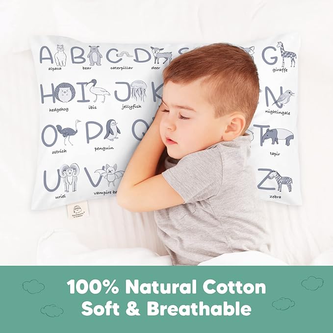KeaBabies Toddler Pillowcase 13"x18" - Organic Cotton Toddler Pillowcase for Kids, Boys, Girls, Soft & Durable Cotton Cover for Miniature Sleepy Pillows, Cute Colors, Pillow Sold Separately(Alphamals)