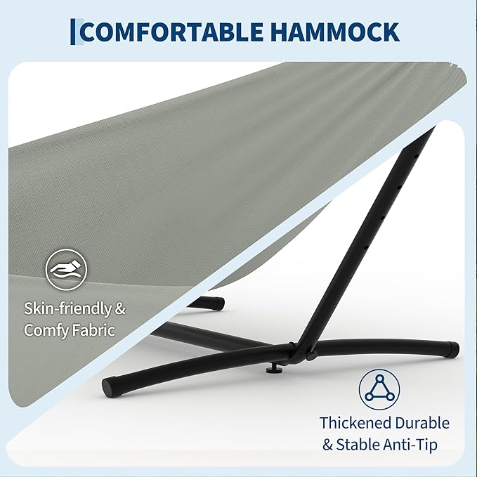 Garvee 2 Person Hammocks with Stand for Outside, Double Hammocks Portable Space Saving Heavy-Duty Steel Stand for Indoor Outdoor Patio with Carrying Bag, 450 lbs Capacity