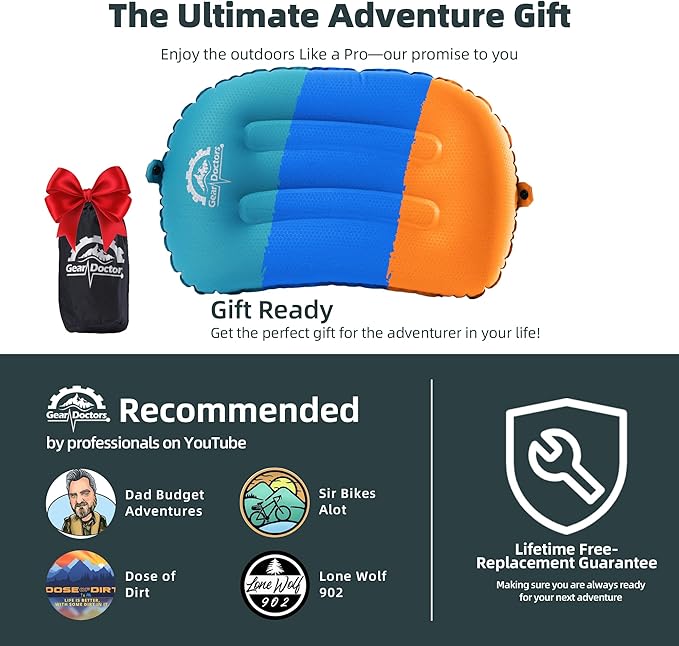Gear Doctors 3.5oz Compact Ultralight Inflatable Camping Pillow —Inflatable Camp Pillow —Backpacking Pillows Ultralight—Camping Pillows for Sleeping, Hiking, Travel, Beach, Office, Neck, Lumper [Blue]